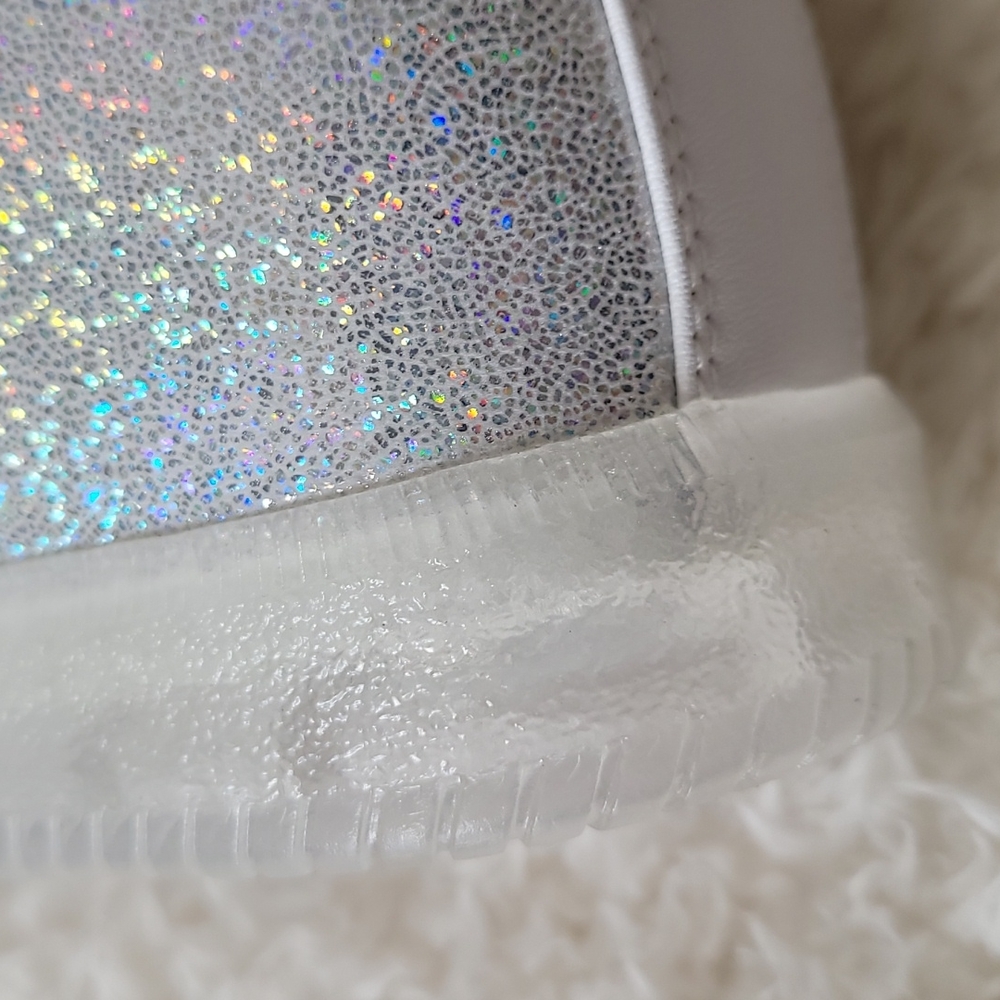 NEW Women's White Sparkly Sneakers High Top Glitter Shine Shoes 9M True Craft - Picture 5 of 10